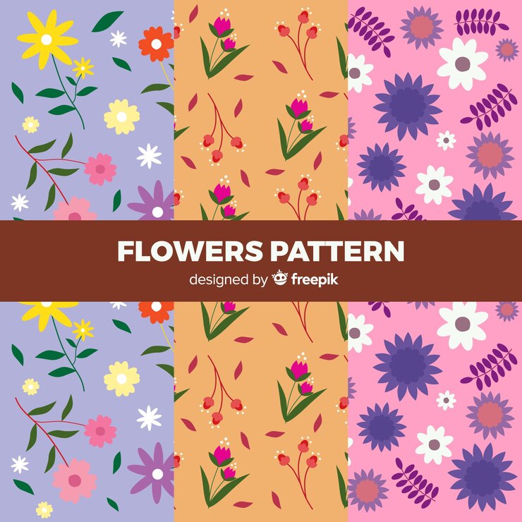 Vector gratuito colección de estampados de flores en diseño plano