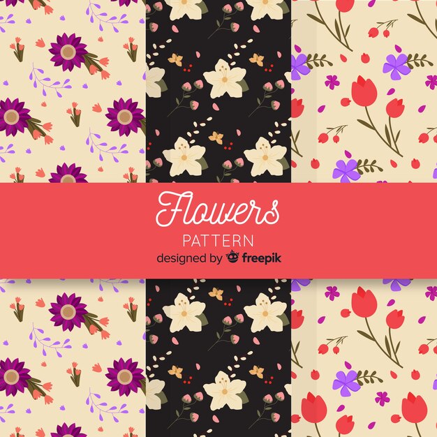 Colección de estampados de flores en diseño plano