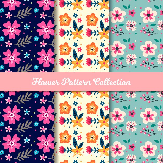 Colección de estampados de flores en diseño plano