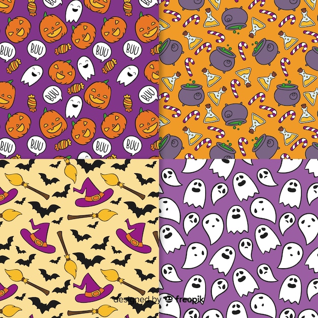 Colección de estampados de halloween dibujados a mano