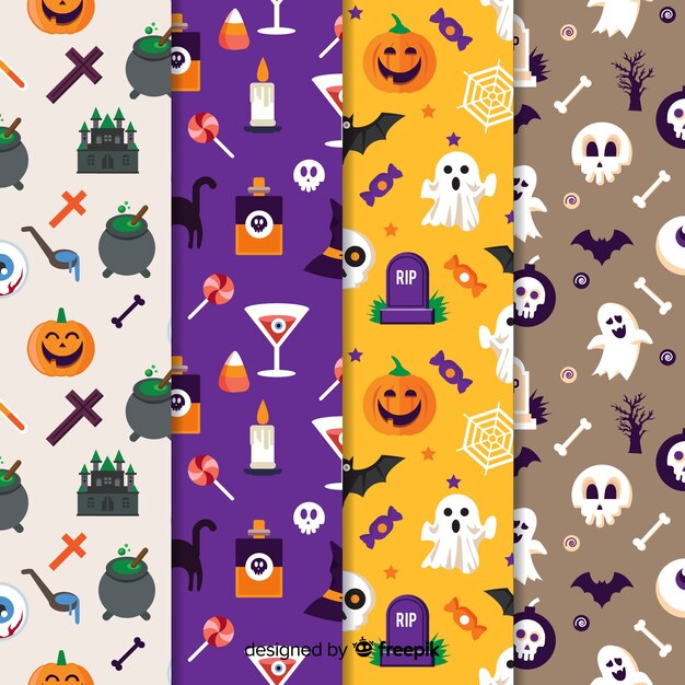 Colección de estampados de halloween en diseño plano