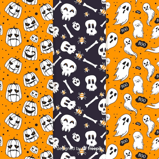 Colección de estampados de halloween en diseño plano