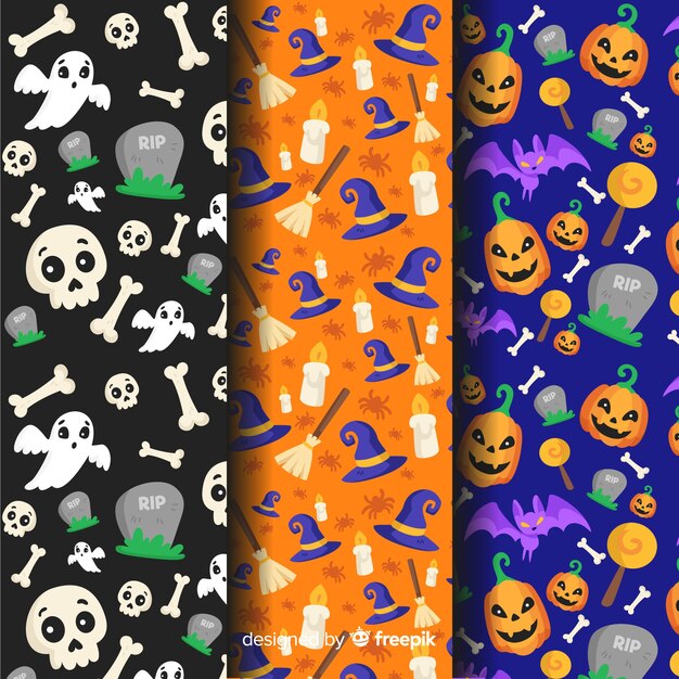 Colección de estampados de halloween en diseño plano