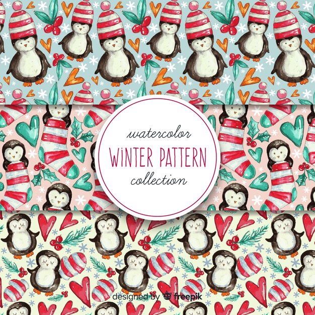 Colección de estampados de invierno en acuarela