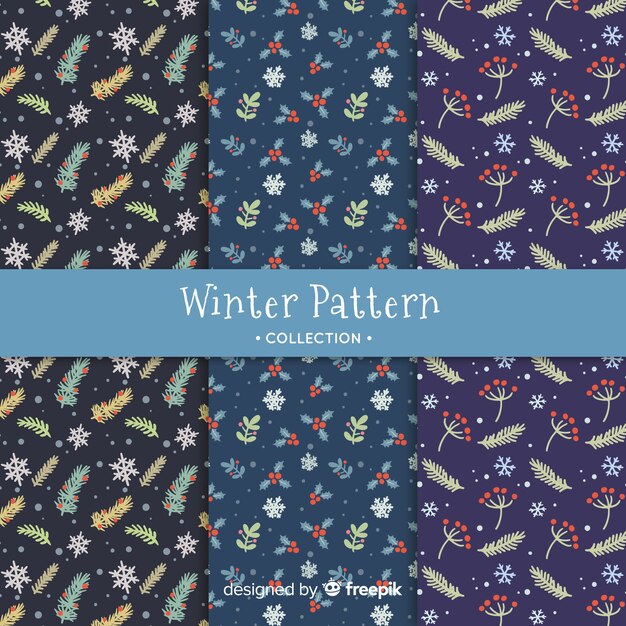 Colección de estampados de invierno dibujados a mano