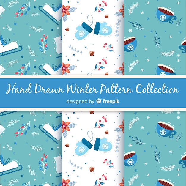Colección de estampados de invierno dibujados a mano