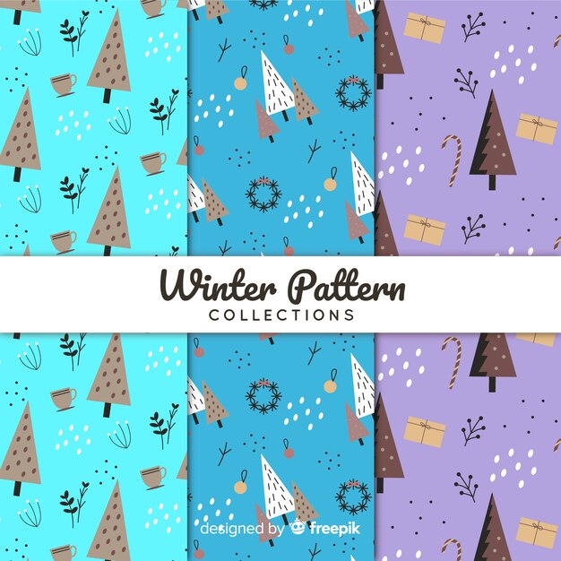 Colección de estampados de invierno dibujados a mano