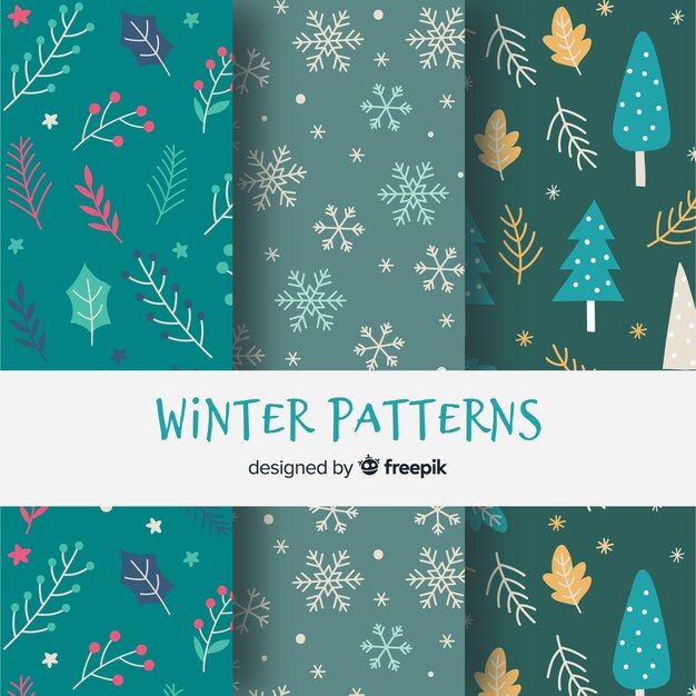 Colección de estampados de invierno dibujados a mano