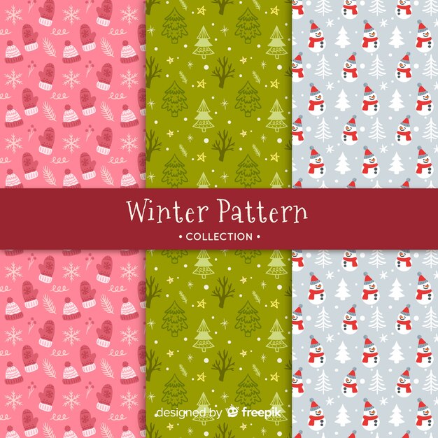 Colección de estampados de invierno dibujados a mano