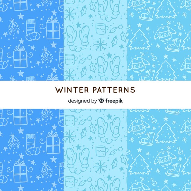 Colección de estampados de invierno dibujados a mano