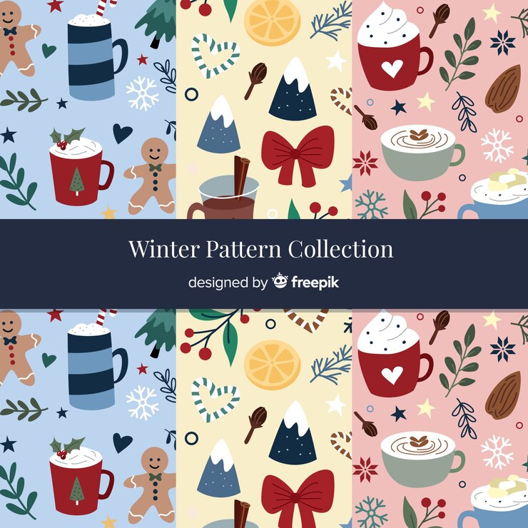 Vector gratuito colección de estampados de invierno dibujados a mano