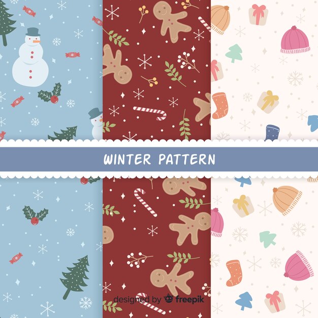 Colección de estampados de invierno dibujados a mano