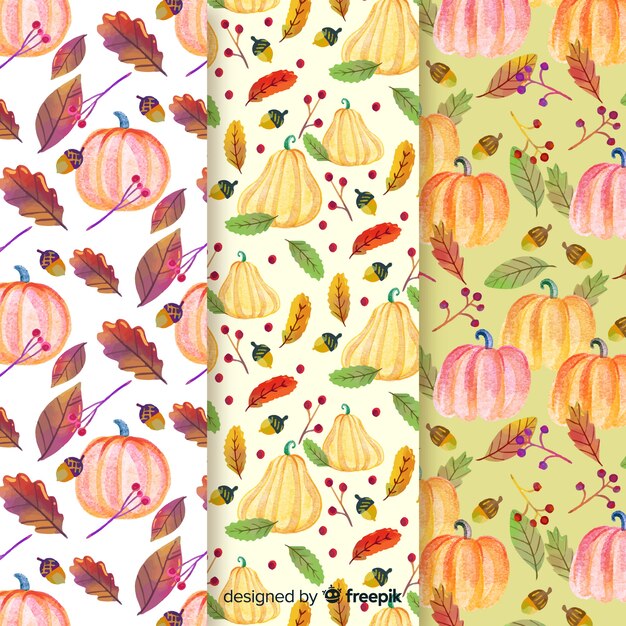 Colección de estampados de otoño en acuarela con hojas