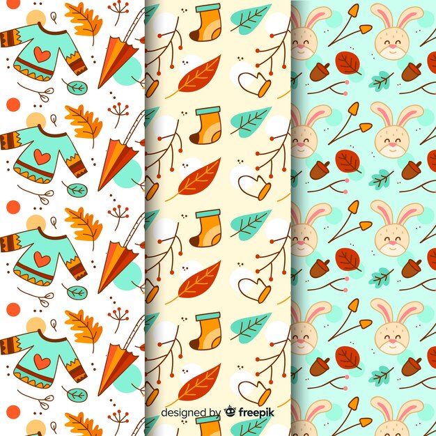Colección de estampados de otoño dibujados a mano