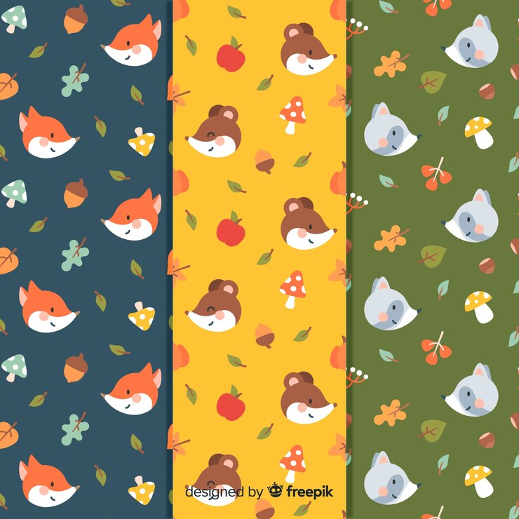 Vector gratuito colección de estampados de otoño en diseño plano