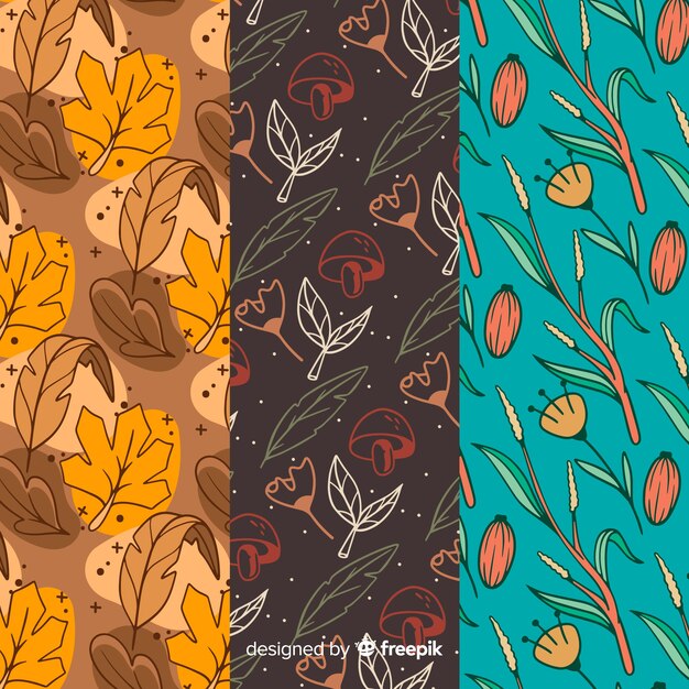 Colección de estampados de otoño con hojas dibujado a mano