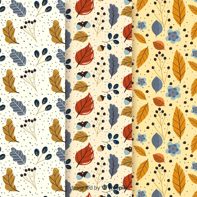 Colección de estampados de otoño con hojas en diseño plano