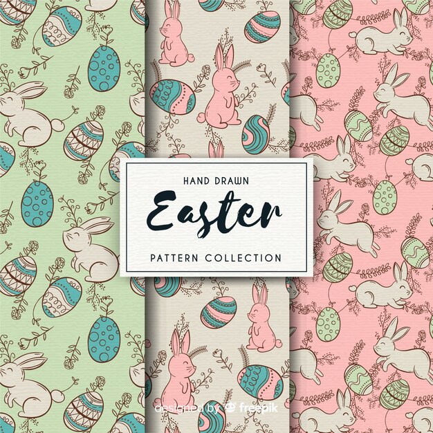 Colección de estampados de pascua dibujados a mano