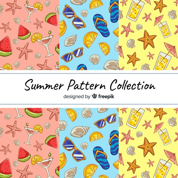 Colección de estampados de verano dibujados a mano