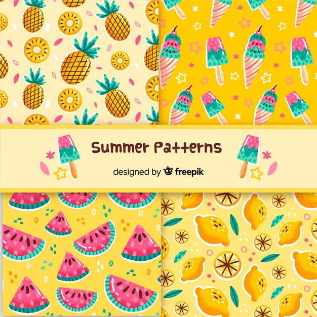 Colección de estampados de verano dibujados a mano
