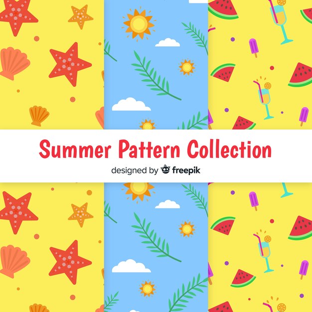 Colección de estampados de verano en diseño plano