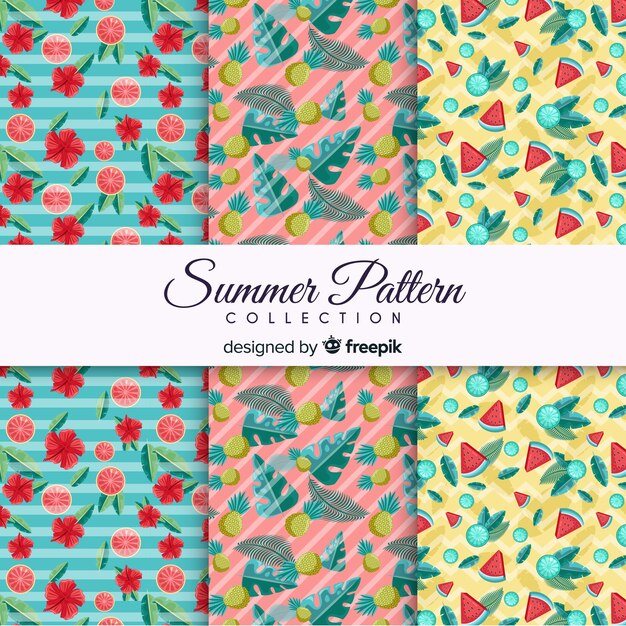 Colección de estampados de verano en diseño plano