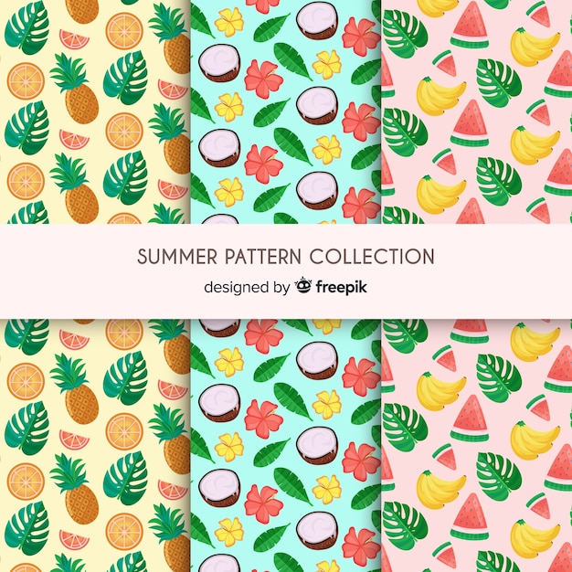Colección de estampados de verano en diseño plano