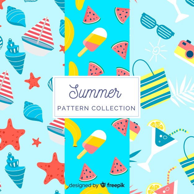 Colección de estampados de verano en diseño plano