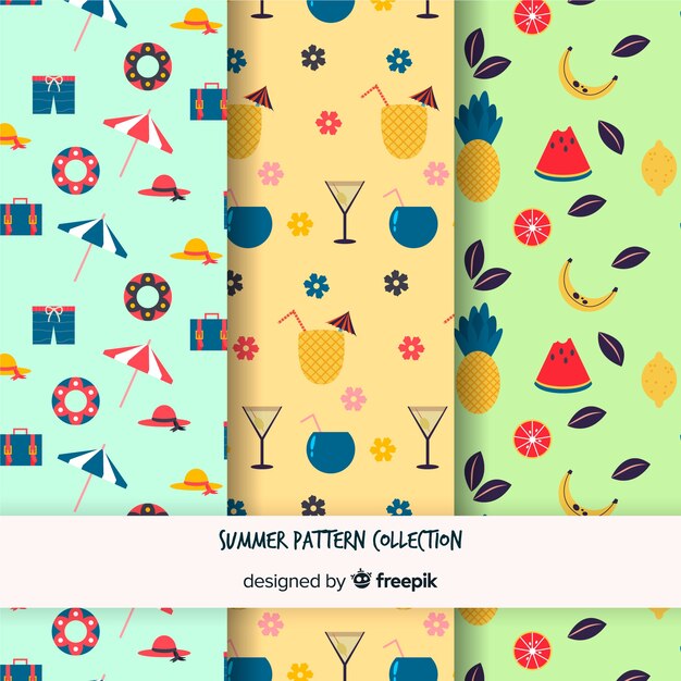 Colección de estampados de verano en diseño plano