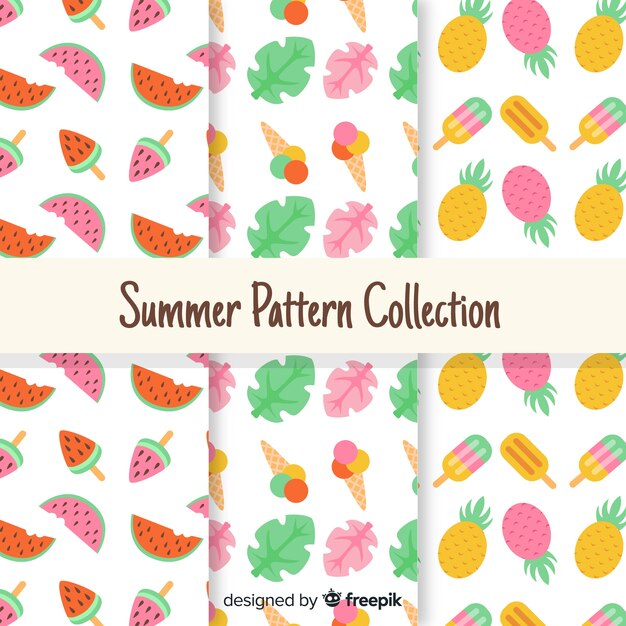 Colección de estampados de verano en diseño plano