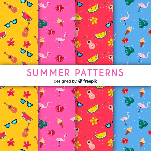 Colección de estampados de verano en diseño plano