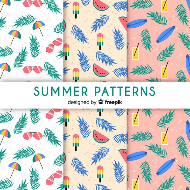 Colección de estampados de verano en diseño plano