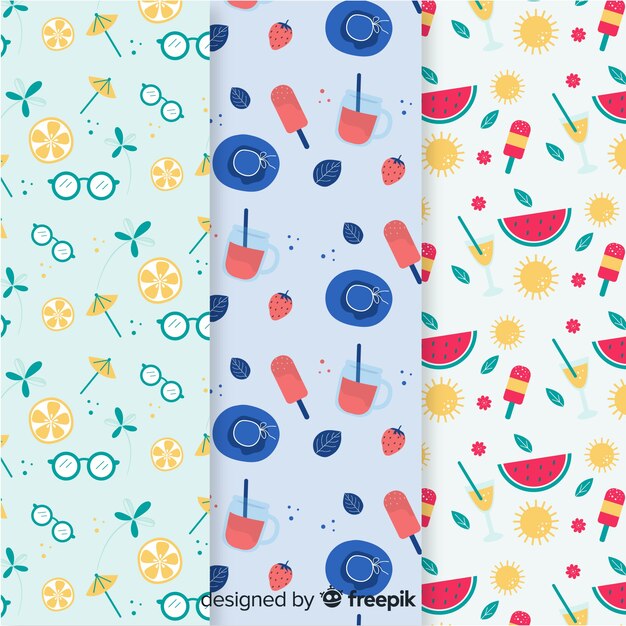 Colección de estampados de verano en diseño plano
