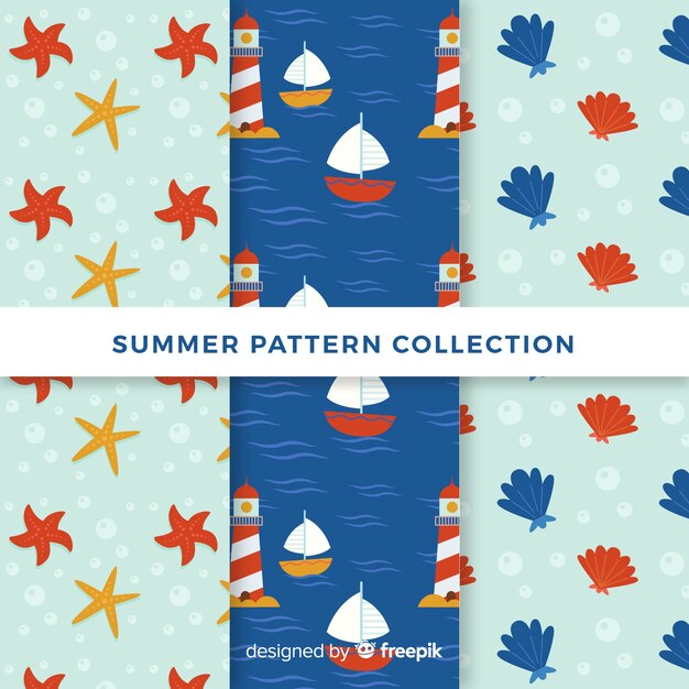 Colección de estampados de verano en diseño plano