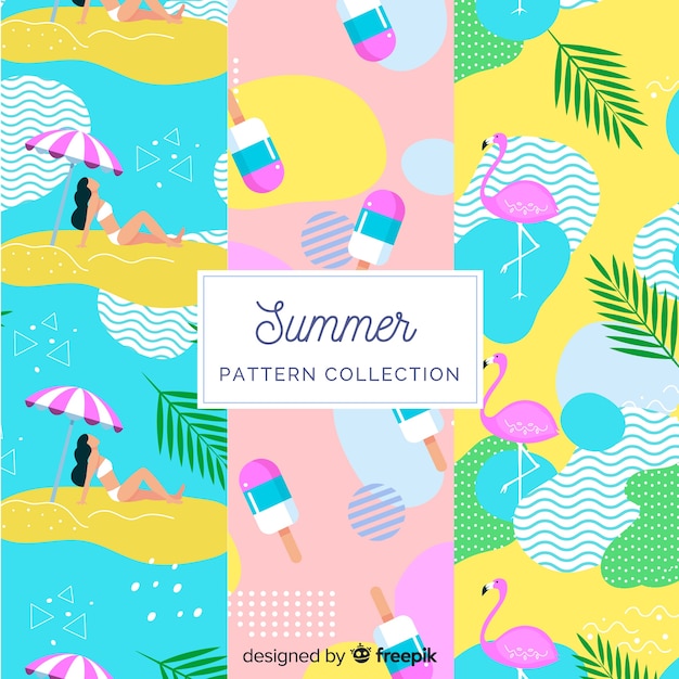 Colección de estampados de verano en diseño plano