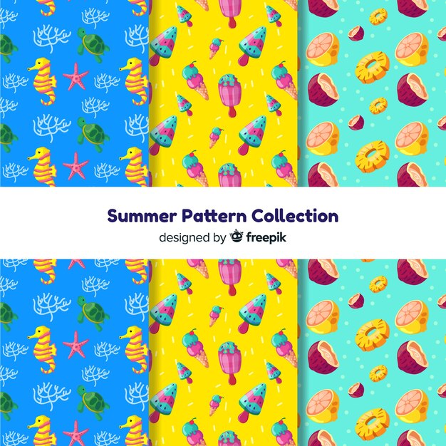 Colección de estampados de verano en diseño plano