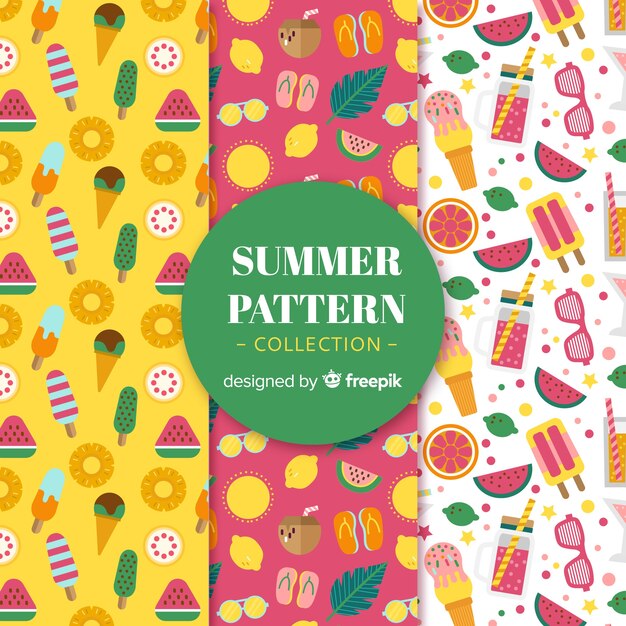 Colección de estampados de verano en diseño plano