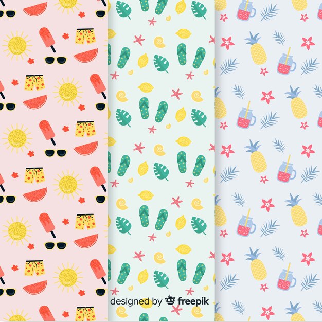 Colección de estampados de verano en diseño plano