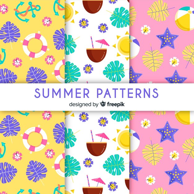 Colección de estampados de verano en diseño plano