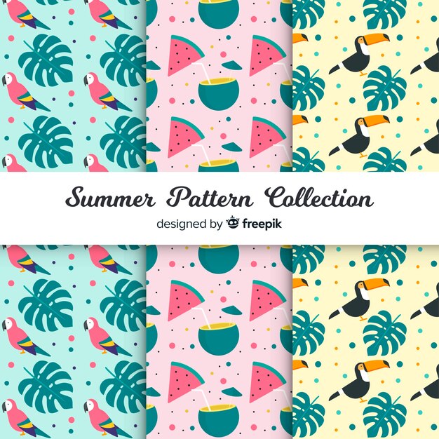 Colección de estampados de verano en diseño plano
