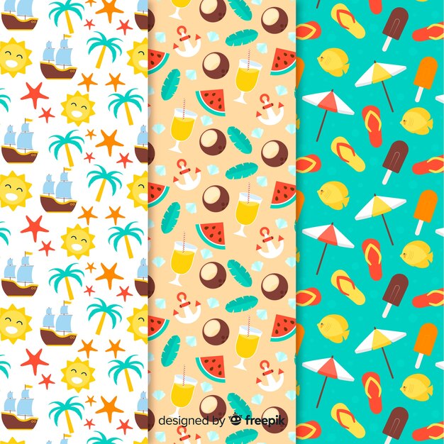 Colección de estampados de verano en diseño plano