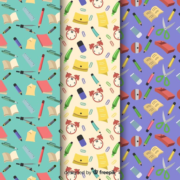 Colección de estampados de la vuelta al cole dibujados a mano