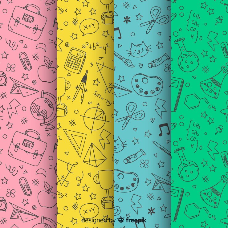 Vector gratuito colección de estampados de la vuelta al cole dibujados a mano