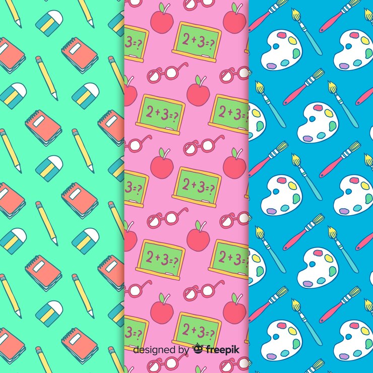 Vector gratuito colección de estampados de la vuelta al cole dibujados a mano
