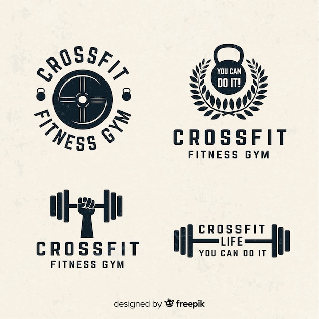 Colección de estilo crossfit logo plano.