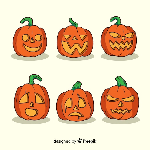 Vector gratuito colección de estilo dibujado a mano de calabaza de halloween