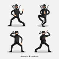 Vector gratuito colección de estilo flat de caracteres de ninjas