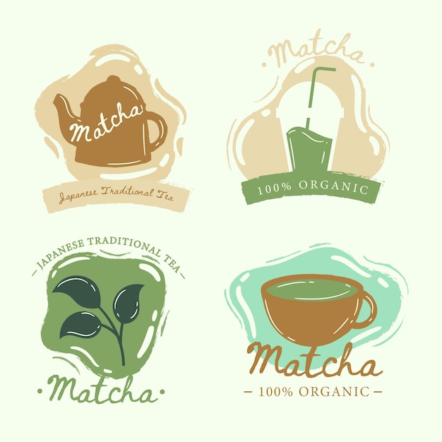 Vector gratuito colección de estilo de insignias de té matcha