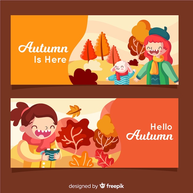 Vector gratuito colección de estilo plano de banner de otoño