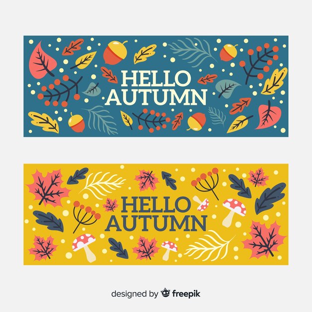 Vector gratuito colección de estilo plano de banner de otoño